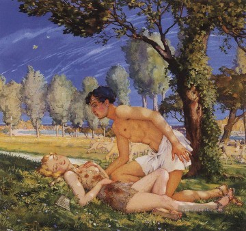 Illustration zum Roman daphnis und chloe 4 Konstantin Somov sexuell nackt nackt Ölgemälde
